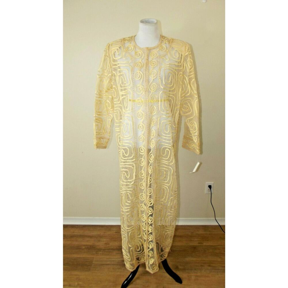 EXOTIC CREATIONS Indian Silk Hand Beaded Evening Dress ROBE - 1X - GOLD $199 NWT